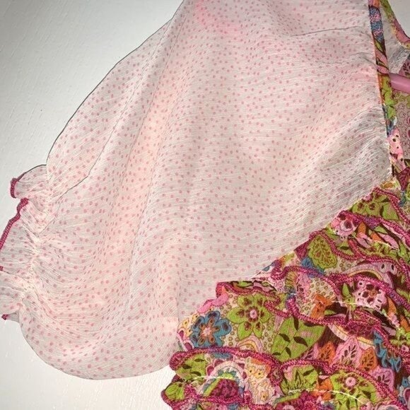 Route 66 Womens XL Floral Paisley Top With Sheer Sleeves Short Ruffle Detail 100 - Picture 3 of 10